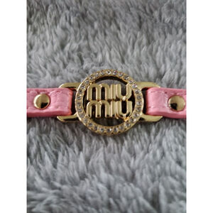Pink & Gold with rhinestone & ring Charm cuff snap adjustable Bracelet sz 7.5